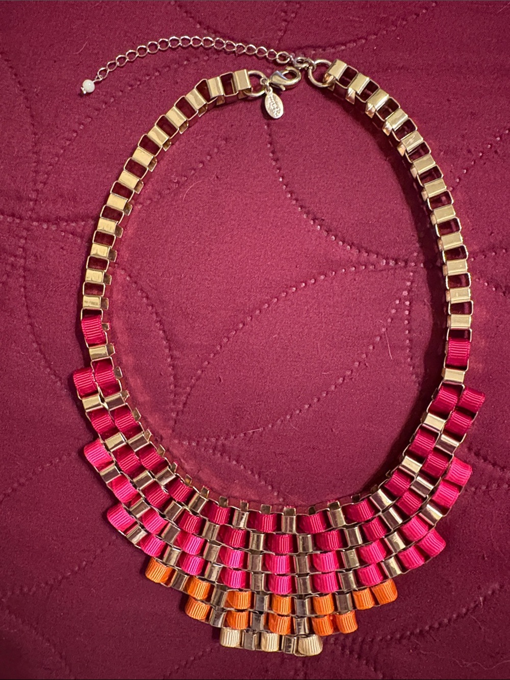 Mark Gold-Tone Statement Necklace with Pink and Orange Ribbon Accents